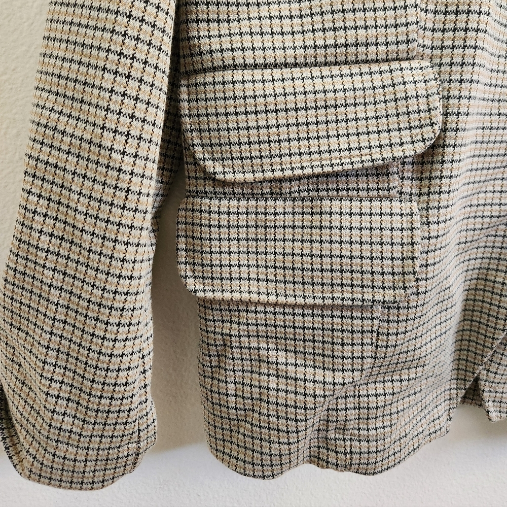 Maeve Anthropologie Women's Collegiate Knit Blazer Brown‎ Tan Plaid XL NWT - Picture 6 of 12